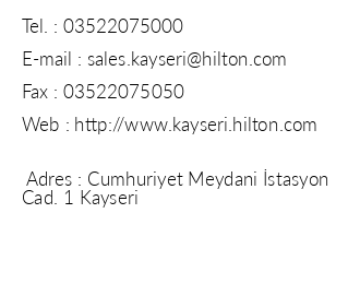 Hilton Kayseri iletiim bilgileri